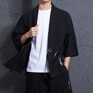 中國風外套男薄款唐裝復古日系日式和風開衫道袍和服亞麻防曬衣夏