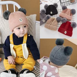 寶寶可愛帽子 寶寶雙毛球套頭帽 嬰兒保暖帽 外出必備帽子 防風