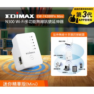 【台灣現貨、開發票】EW-7438RPn Mini EDIMAX N300 Wi-Fi多功能無線訊號延伸器
