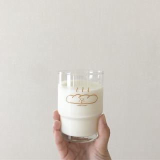 牛奶杯 玻璃杯 水杯 麵包圖案水杯 韓國ins同款