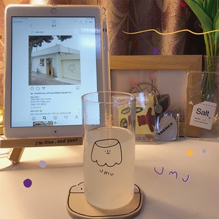 CH丨送吸管 自製ins款韓國插畫布丁 可愛牛奶杯 咖啡杯玻璃杯吸管杯 透明果汁早餐牛奶耐熱水杯