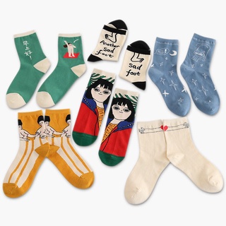 柳惠珠襪子 文藝範居家女襪 卡通系列中筒襪 個性可愛有趣插畫襪子王夫人