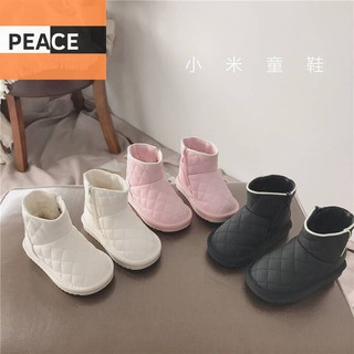 韓版兒童鞋簡約雪地靴子低筒寶寶保暖男女童菱格棉鞋防水防滑短靴 (1)