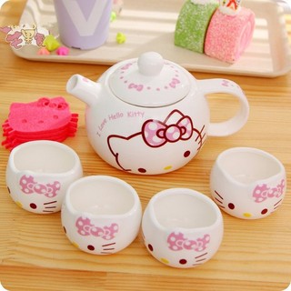 Hello kitty 凱蒂貓 可愛 卡通 茶壺 茶具 整套茶具 陶瓷5件套