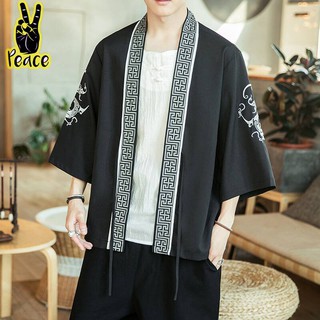 道袍男裝中國風刺繡漢服開衫男外套夏季大碼日式日系和服居士服潮