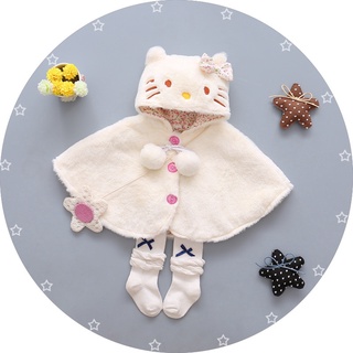 日本卡通HELLO KITTY嬰兒披風 KITTY貓寶寶珊瑚絨保暖披肩 兒童外出連帽斗篷