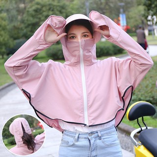 韓版氣質通勤 機車防曬衣 女薄款 長袖披肩遮臉 夏季騎車遮陽帽 防紫外線 抗UV