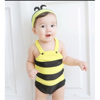 男女寶寶都可以穿的蜜蜂造型衣 蜜蜂泳衣 連體泳衣 附泳帽 造型泳衣 長袖防曬嬰兒泳衣 泳褲