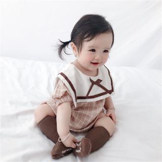 夏季韓版格子海軍領嬰兒連體哈衣可愛嬰幼童新款女童爬服