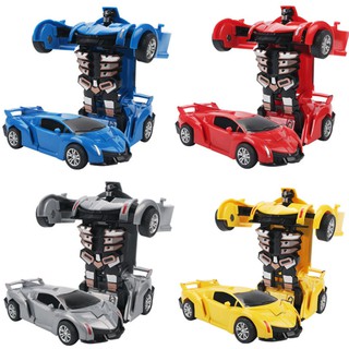 4色 免電池變形機器人 變形汽車模型 蘭博基尼 一鍵撞擊 慣性變身對戰 汽車機器人 兒童玩具 禮物