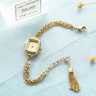 日本agete風鏈條流蘇復古金色方形chic古董錶