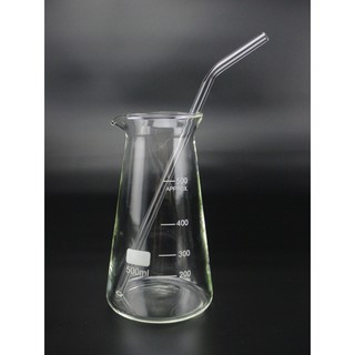 .✧GIDI 儀器✧ 玻璃錐型燒杯+吸管《整組優惠價》；玻璃杯 刻度咖啡杯 環保吸管 手工玻璃吸管 耐熱吸管 彎型吸管