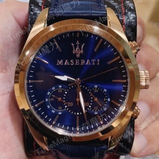 【時刻魔力】(海神藍)MASERATI 瑪莎拉蒂下三眼計時腕錶-TRAGUARDO系列(R8871612015)