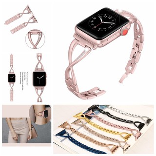 2018新款女性時尚 蘋果 Apple Watch不鏽鋼金屬錶帶 女款鏈式帶鑽可拆扣不鏽鋼錶帶1/2/3/4代通用錶帶