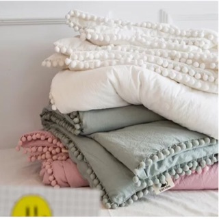 日韓球球水洗棉涼被 素色空調被 棉被 毯子 專櫃 兒童 純棉 午休毯 薄被 枕套