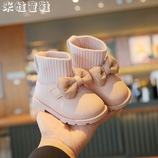 黑/米/粉 - 3色 鞋內長11.5-15.5公分 冬季韓版寶寶女童時尚短靴款嬰兒加絨加厚保暖棉鞋123M21