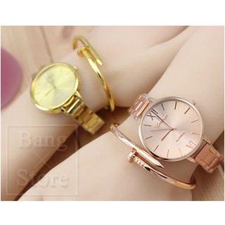 韓版 大錶面玫瑰金 鋁合金 手錶 細鋼帶 女錶 玻璃鏡面 流行 生日禮物 對錶【H75】