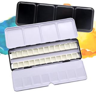 黑色固體水彩顏料空盒 調色板 收納鐵盒 塊狀水彩分裝空鐵盒12色24色48色