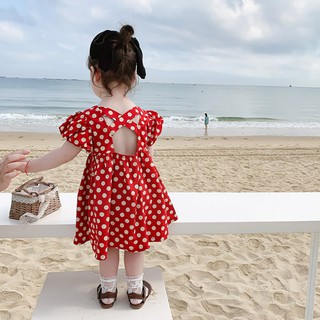 🔥🔥🔥推薦熱銷爆款‼️童裝2021夏季女童短袖連衣裙復古圓點中小童露背裙子寶寶紅色波點泡泡袖小洋裝