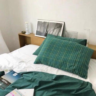韓國 instagram復古 文青 綠格紋 枕套