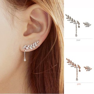 ╭✿蕾兒0509✿╮EB005-韓國飾品時尚閃閃水鑽麥穗水晶鍊條垂墜耳釘耳環無耳洞耳夾耳飾品