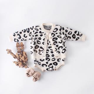 TTKA婴幼儿套装婴儿衣服秋冬季豹纹针织哈衣+外套两件套装新生儿