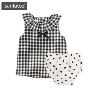Sanlutoz 嬰幼兒格紋上衣+波點學習褲 可愛夏日兩件套裝