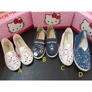 [kikishoes]Sanrio Hello Kitty懶人鞋帆布鞋粉色牛仔藍色台灣製造類示TOMS鞋款輕便大童親子 (1)