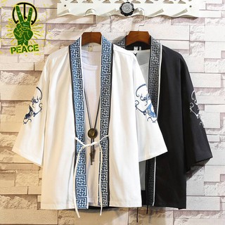 中國風男裝漢服道袍中式刺繡外套男夏季冰絲超薄防曬衣服寬松和服