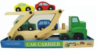 【YJ小舖】益智玩具 美國 原單 木製 雙層載車 雙層運輸卡車 工程車 附四小台車 兩款隨機出貨