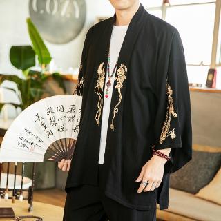 漢服男古風男士仙氣中國風男裝刺繡和服風衣男短款披風開衫薄外套