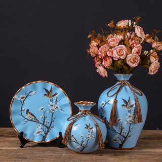 ☇❇歐式創意陶瓷花瓶三件套插花擺件美式復古客廳酒柜裝飾品結婚禮物