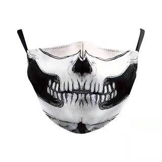 白色骷髏萬聖節派對口罩3D數碼印花可調節防塵防霧霾成人口罩潮款 zNCp