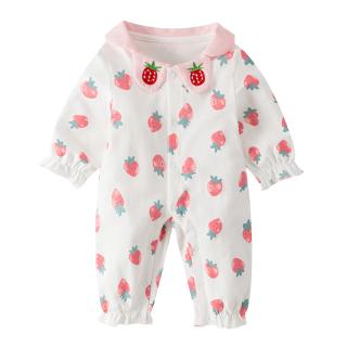 TTKA嬰兒衣服秋裝0-3個月6-9草莓連體衣純棉新初生女寶寶睡衣哈衣