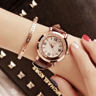 Comeandbuy-流動水鑽女錶 時尚奢華女士不銹鋼流水晶錶盤石英手錶模擬PU皮手錶 手環 高品質 (1)