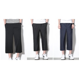 S~5XL 日系街頭 文青 版型 古著 復古 流行 寬鬆 直筒 條紋 九分寬褲 九分褲 八分褲