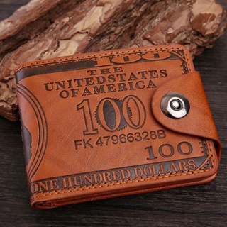 ⭐$台灣現貨、男士 錢包、零錢包、皮夾 $ ⭐2021簡約男士復古短款磁扣錢包兩折零錢包多卡位卡包美金圖案錢夾