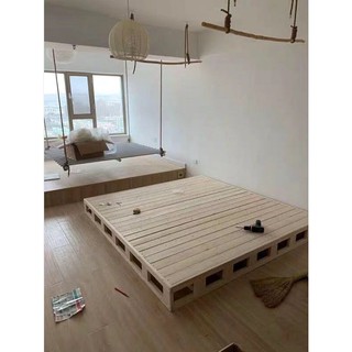 （進口客製化尺寸）實木榻榻米床排骨架床架現代簡約雙人床硬板床地台床日式落地矮床