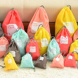 韓版-糖果色抽繩束口袋(4入裝) 衣物旅行收納袋 整理袋 防水內衣收納袋