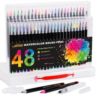 48色手繪水彩筆 48加2支自來水筆 彩色水彩畫 可暈染 軟毛筆頭繪畫 國畫brush pen 水彩畫畫筆 (1)