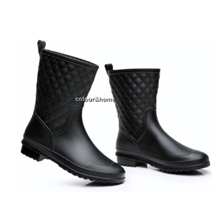 梅雨季必備時尚菱格紋防水短靴中/短雨靴 中筒平底雨靴 防水 中靴 短靴 格紋 格子