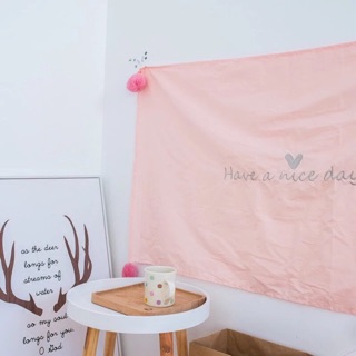 最後現貨‼️已停產⚠️小清新✨have a nice day韓國簡約風純棉掛布 粉色毛球 流蘇 房間佈置 牆壁裝飾 拍照