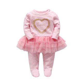 現貨嬰兒服長袖包腳連體衣春秋裝0-3-6個月公主蓬蓬紗裙新生兒寶寶衣服