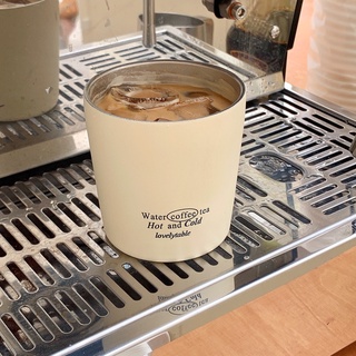Ohaya丨韓國ins 奶裡奶氣隨手杯 奶油色字母復古保溫杯 車載咖啡美式 直飲杯 吸管杯