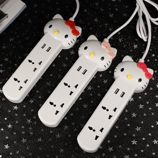 Hello Kitty双USB插座插口接線板插頭 KT猫電源插座延長線