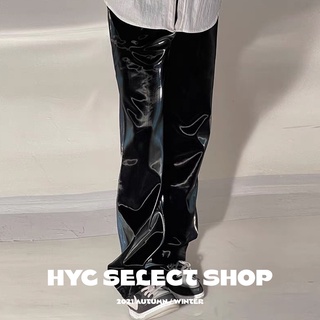 [HYC] 未來感 液態皮褲 天空之鏡 微喇叭 PU 休閒 長褲