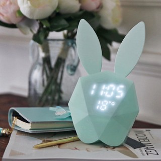 🌈Goodstuff 數字鬧鐘 LED小夜燈 充電式 桌壁鐘 兔子造型 多功能燈 房間裝飾 (6)