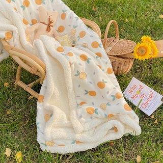 KFK&HOME* ins小橘子雙層羊羔絨毛毯可做被套小清新午休毯保暖汽車多功能蓋毯