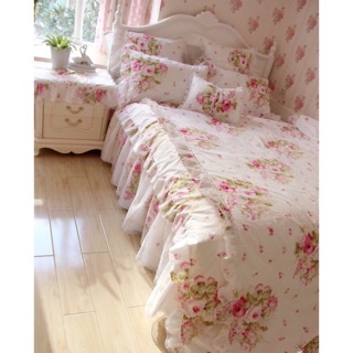 韓式 田園 碎花 加紗 全棉 公主 四件套可愛 浪漫 鄉村風 床罩 蕾絲 新娘房 結婚 粉紅 純棉 床罩組 被單 枕頭套