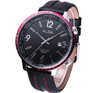 【ALBA雅柏】手錶 AXHE39X1 型男大表面世界時間GMT皮腕錶★保固二年，㊣超值搶購